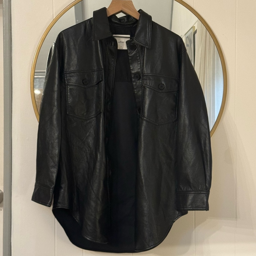 Wilfred Black Leather Shirt Jacket